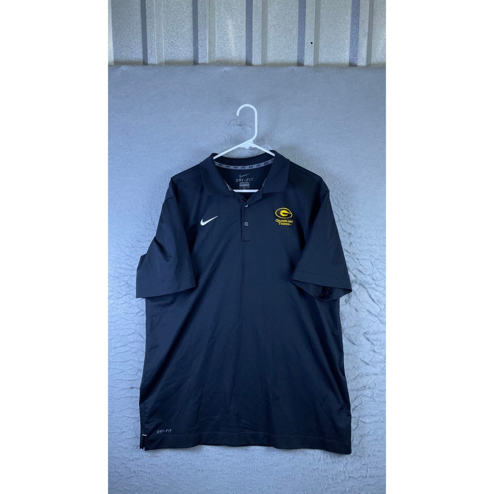 Nike Polo Shirt Mens Large Black Excellent Grambling Tigers Dri-FIT Short Sleeve